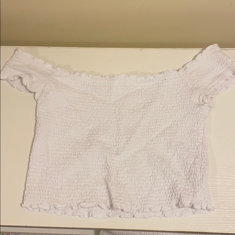 White Off-The-Shoulder Pull&Bear Crop Top